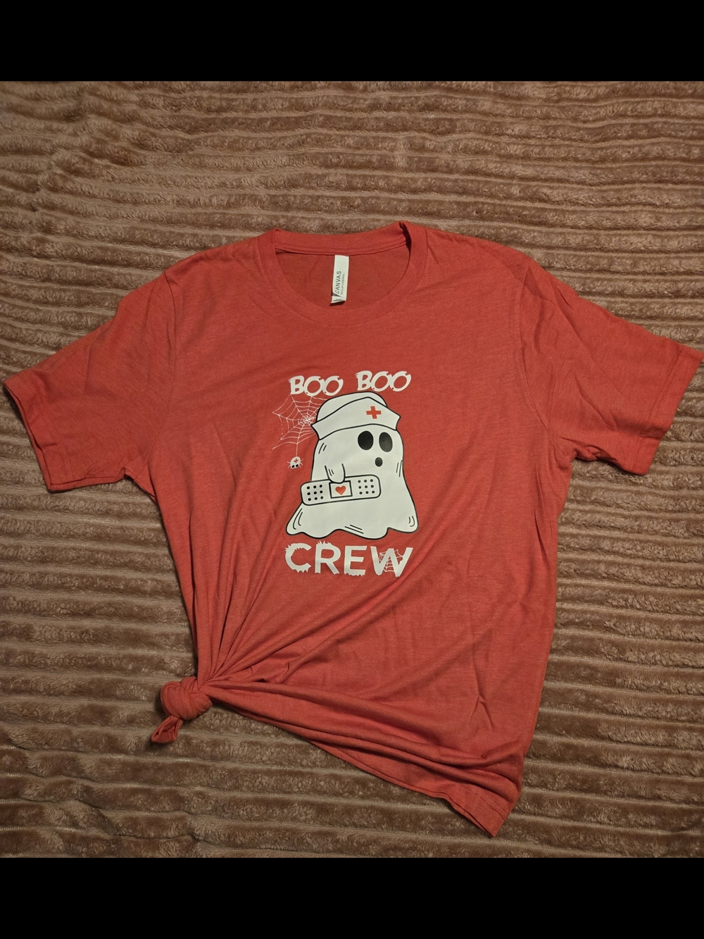 Buy 2 Get 1 Free!! Bella Canvas Coral Red 'Boo Boo Crew' Nurse Ghost Graphic Tee